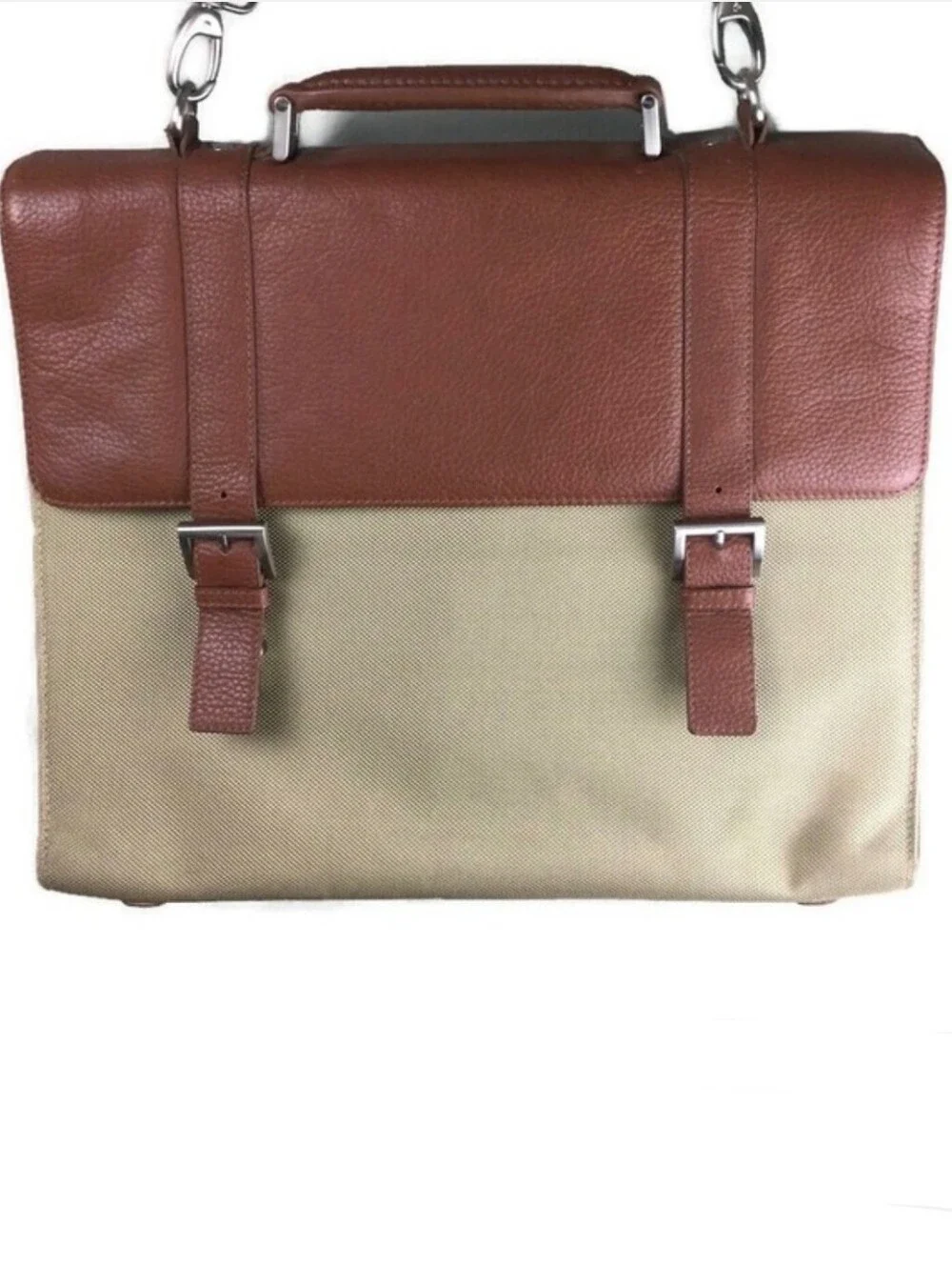 Bosca Leather & Canvas Flap Top Crossbody Messenger Briefcase